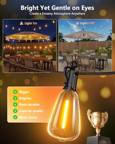Brightown 100FT Solar String Lights Outdoor Waterproof with 33 Shatterproof LED Bulbs & Remote