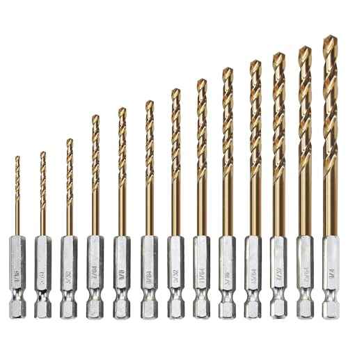 13 PCS Titanium Coated Hex Shank Drill Bit Set, HSS Twist Drill Bit Sets, Impact Driver Drill Bits for Wood, Steel, Metal, Plastic, Quick Change Design (1/16-1/4)