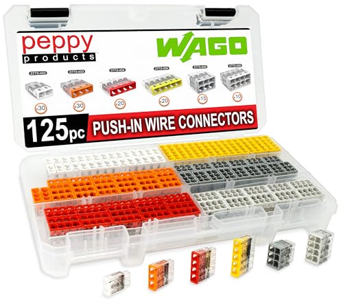 Peppy Products 125-Pack WAGO 2773 Wall Nuts Push-In Wire Connectors Assortment Kit