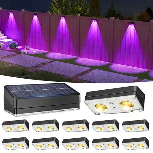 VOLISUN Solar Fence Lights Outdoor 12 Pack, 10 Colors £¦ Color Changing Fence Lights Solar Powered, IP65 Waterproof Solar Lights for Fence, Garden, Patio, Backyard, Railing, Deck, Wall, Pool£¨Black£©