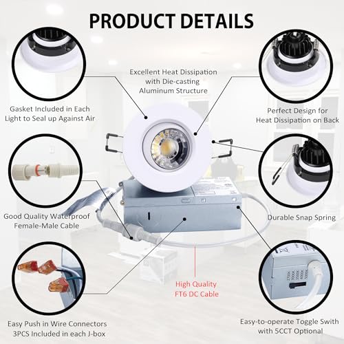 POPANU 3 Inch White Gimbal LED Recessed Lights 6 Pack Adjustable Downlight