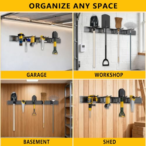 Tebgeag 48-Inch Garage Wall Organizer with 6 Adjustable Double Hooks - Heavy-Duty Tool & Garden Storage System