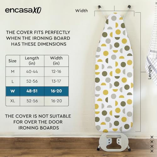 Encasa XO 49x18 inch Ironing Board Cover & Pad – Grey Tiles, Thick 3mm Felt