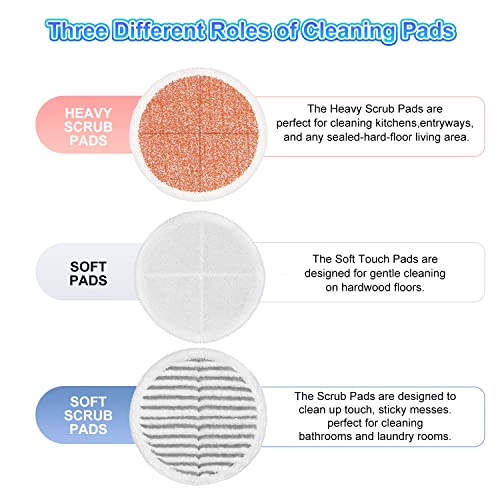GFRED 6 Pack Bissell SpinWave Mop Pads Replacement 2124 2039A 2315, 2 Soft 2 Scrub 2 Heavy Scrub Pads (Variation: 2 White, 2 Gray, 2 Orange)