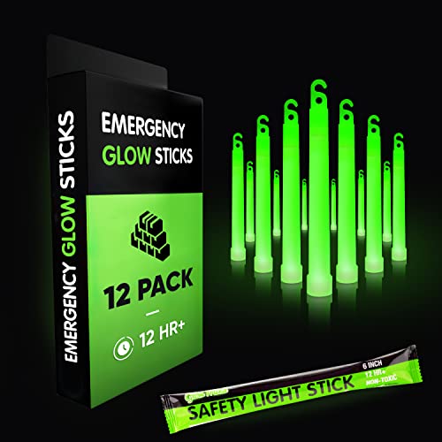 Glow Mind 12 Pack Green Emergency Glow Sticks - 12 Hours Bright Survival Lights