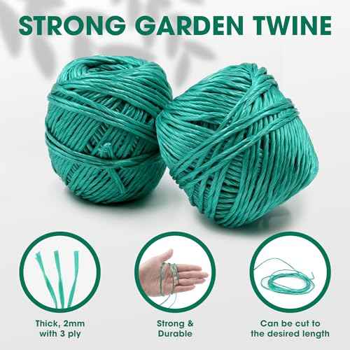 Polypropylene Twine - 5/64" x 164Ft Thick, 164 Feet Long for Bundling, Packaging, Gardening and More, Green
