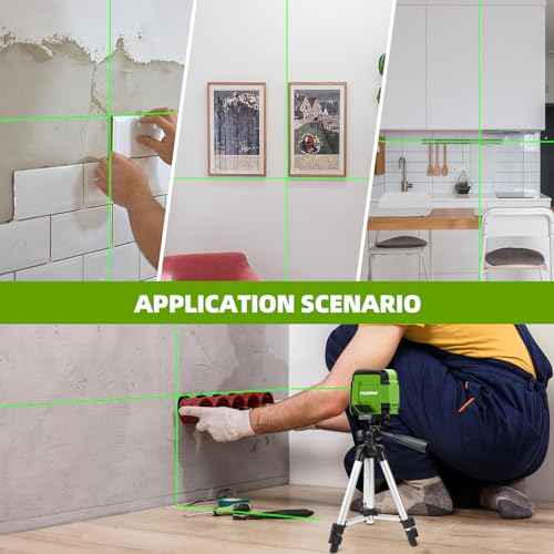 Laser Level with Tripod, HUEPAR 98Ft Self Leveling Laser Level Green Line Laser Cross Line Laser Leveler Tool for Picture Hanging, Tile, Home Renovation, Indoor Project, Battery&Carrying Bag Included
