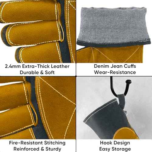 TICONN Welding Gloves, 16 IN L/XL/XXL 1000¡ÆF Heat-Resistant Fireproof Leather Gloves for Welders, Stick, Forge, Mig, Tig, BBQ