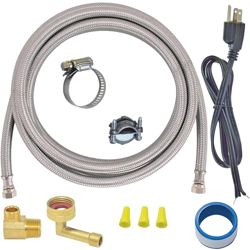 Eastman 6 ft Dishwasher Installation Kit with Stainless Braided Supply Line and 3/8 in Compression Ends