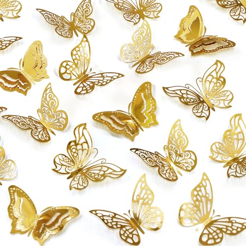 A-Gold 96PCS 3D Butterfly Wall Decor for Cake and Room Decoration
