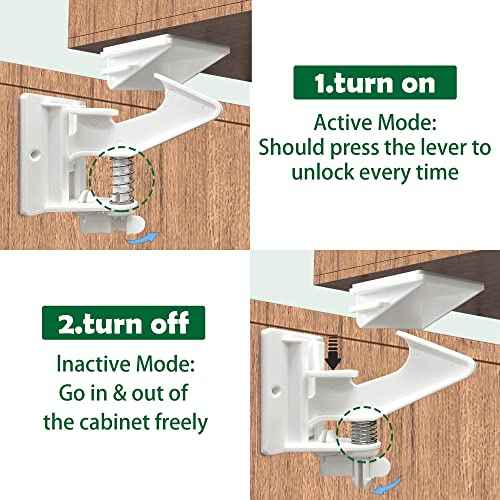 Vmaisi 12 Pack Cabinet Locks Child Safety Latches - Baby Proofing Cabinets Drawer Lock with Adhesive Easy Installation - No Drilling or Extra Screws (White)
