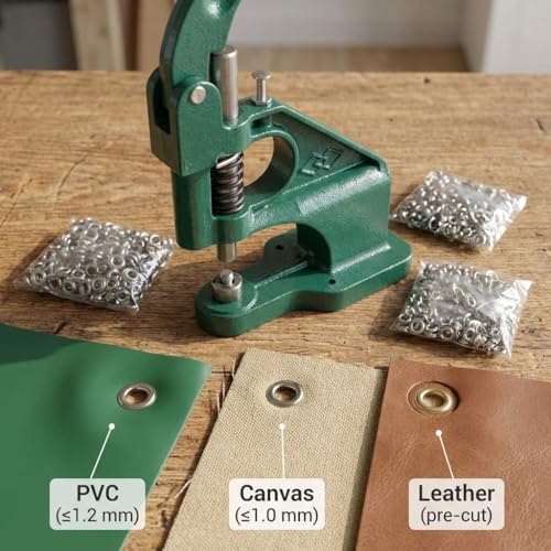 Heavy Duty Hand Press Grommet Tool Kit with 3 Dies & 1500 Silver Grommets for Fabric Leather & Banner