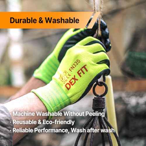 DEX FIT Nylon Work Gloves FN320, 3D Comfort Fit, Power Grip, Lightweight, Touchscreen for Men & Women, Breathable & Flexible for Yard Work DIY Mechanic Warehouse; Black 7 (S)