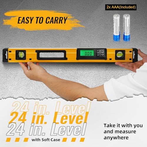 24 Inch Digital Level with Magnetic Base - Bghdas, LCD Inclinometer & Pro Torpedo Level, 0–90° Precision
