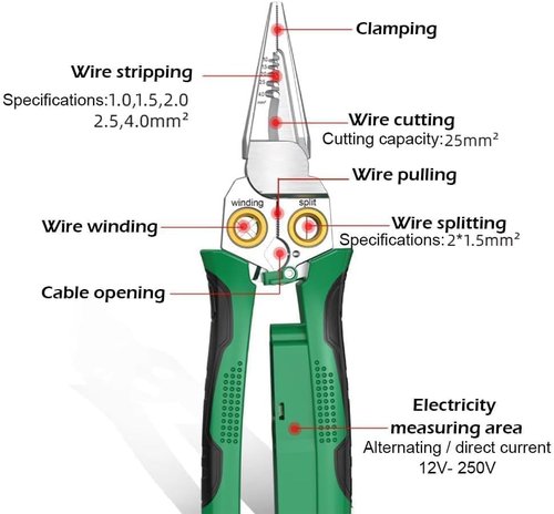 Seese Wire Stripper, 8 in 1 Wire Stripper, Pinzas De Electricidad, Electric Pliers, Pro Multicraft Wire Stripping Tool, Electric Wire Stripping Tool for Cutting and Pulling (Green)