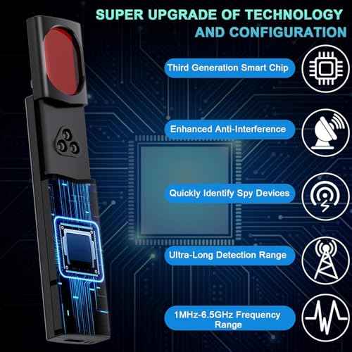 Hidden Camera Detectors, Spy Camera Finder, Portable Hidden Bug and Camera Detector, 5 Levels Sensitivity 6 Modes, Wireless Rechargeable for Home, Car, Hotel, Travel, 1 Pack, Full