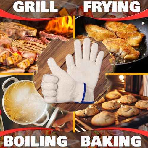 Heat Resistant Gloves for Cooking & Grilling ? Aramid Oven Mitts Gloves with Fingers, Short-Term Hand Protection up to 932¡ÆF and Secure Grip for Baking, Fryer, and BBQ