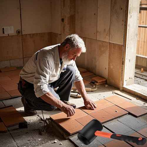 16 oz Rubber Mallet Hammer with Shock-absorbing Fibre Handle Soft Blow Tasks without Damage Double-Faced Soft Mallet for Camping, Flooring, Tent Stakes, Woodworking (16 oz)