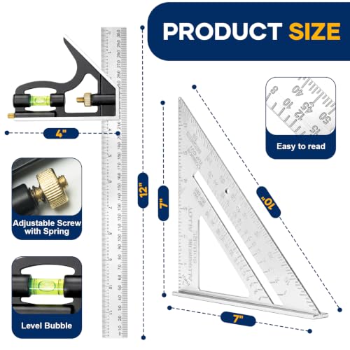 Combination Square 12 Inch and 7 Carpenter Tool Set