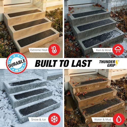 Black Outdoor Non-Slip Stair Treads 30x6 Inches 12-Pack Waterproof Grip Tape