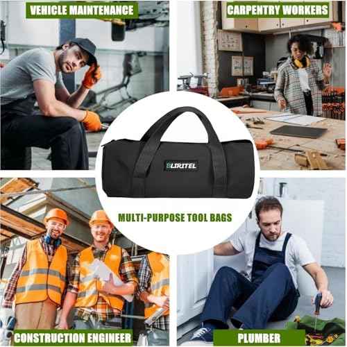 BLIRITEL 12 Inch Small Tool Bag for Men, Large Capacity Wide Mouth Tool Bag, Canvas Tool Storage Kit Bag, Tool Tote Handbag Tool Organizer for Mechanic & Electrician Storage Wrenches Pliers (Black)
