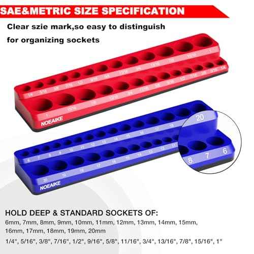 3/8 Inch Magnetic Socket Organizer,2-Pack Metric &SAE Sockets Holder Set 3/8" Drive Socket Trays, Holds 56 Pcs Standard and Deep Size Sockets(Socket not Included)