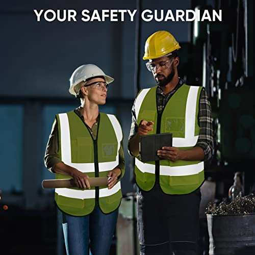 TICONN High Visibility Reflective Safety Vest for Men & Women - Yellow, Large, ANSI Class 2