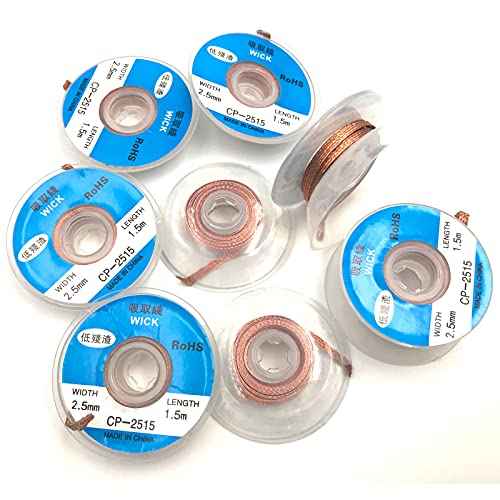 SAUTOP 8pcs Solder Wicks No-Clean Solder Braided Wicks Desoldering Wicks CP-2515,width 2.5mm Length 1.5 meters