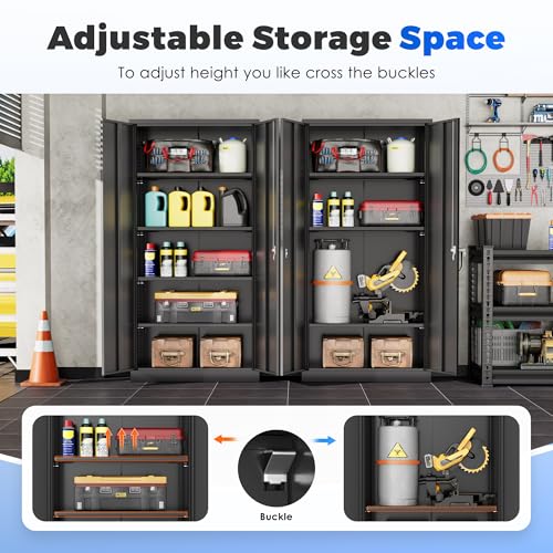 INTERGREAT 71" Tall Black Lockable Metal Storage Cabinet with 4 Adjustable Shelves
