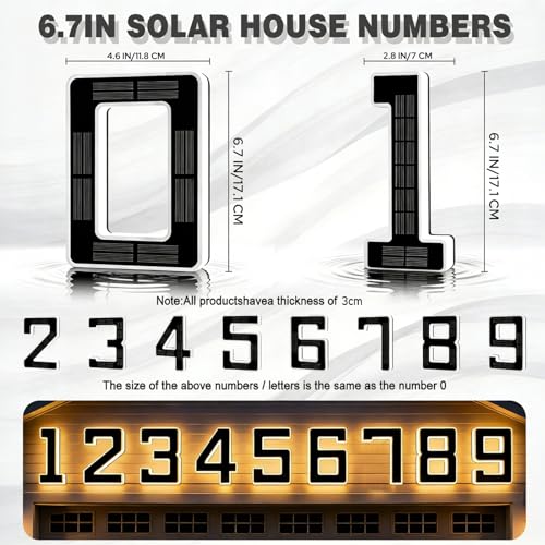 ISUNMEA 6.7 Inch Solar Lighted House Numbers - Black, LED Backlit Outdoor Address Sign
