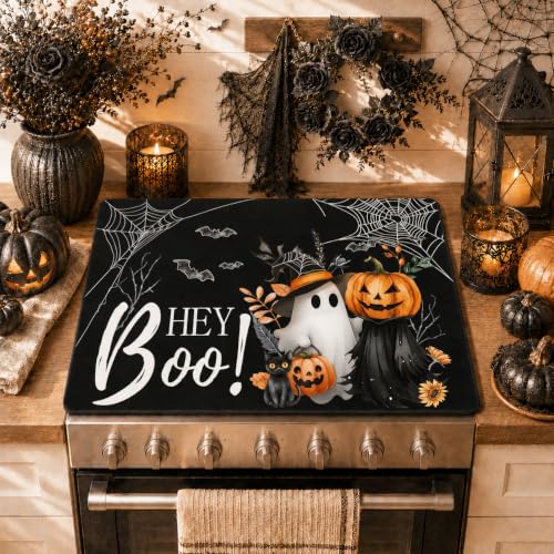 Boo Stove Top Cover 28x20 in Halloween Ghost Design for Electric Stoves