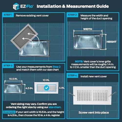 EZ-FLO 10 x 4 Inch (Duct Opening) Air Vent Cover for Wall or Ceiling, Two-Way Ventilation Register, Solid Steel HVAC Register Cover, White, 61609