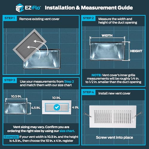 EZ-FLO 10x4 Inch White Steel Wall/Ceiling Air Vent Cover with Adjustable Dampers