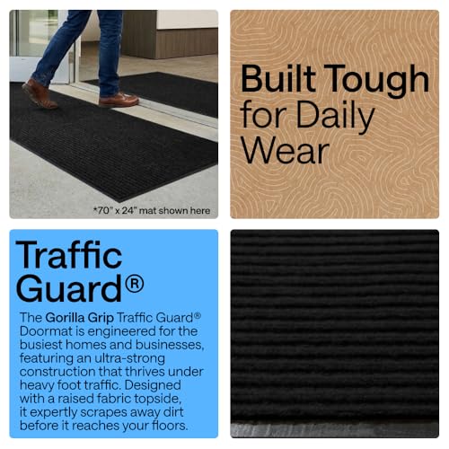 GORILLA GRIP Traffic Guard Door Mat 35x23 Black Stripes Heavy Duty Indoor Outdoor