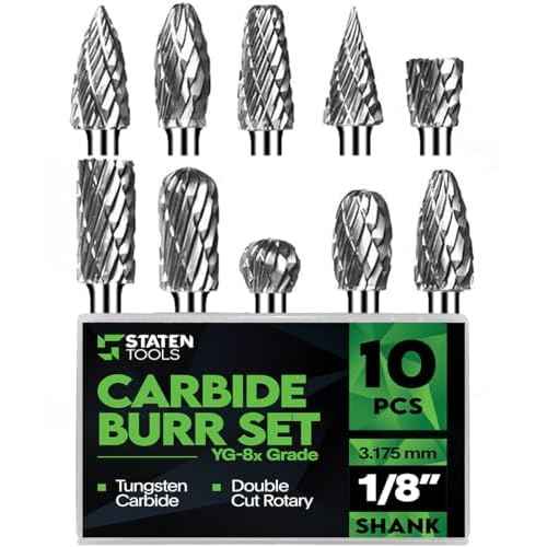 1/8" Carbide Burr Set ? 10 Pcs Double Cut Die Grinder Bits for Milling, Carving, Engraving, Drilling Wood & Metals ? YG-8x Carbide Drill Bit Set for Rotary Tools & Die Grinders
