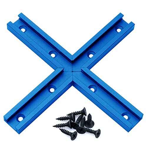 Aluminum T-track Intersection Kit with Wood Screws?Double Cut Profile Universal with Predrilled Mounting Holes -Woodworking and Clamps ? Fine Sandblast Anodized - 1 PK (Blue)