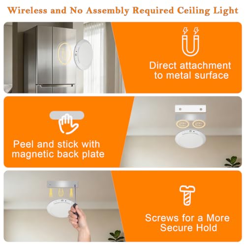 L.JUJAM 2 Pack Rechargeable Motion Sensor Ceiling Lights with Remote, Dimmable & 3CCT Indoor Night Lights for Closet, Shower, Hallway, Porch, RV