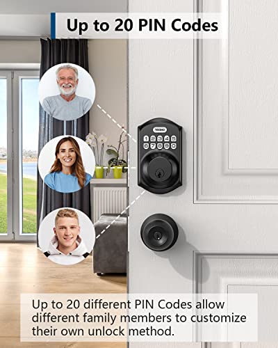 TEEHO Keyless Entry Deadbolt with Keypad - Matte Black Smart Lock for Front Door