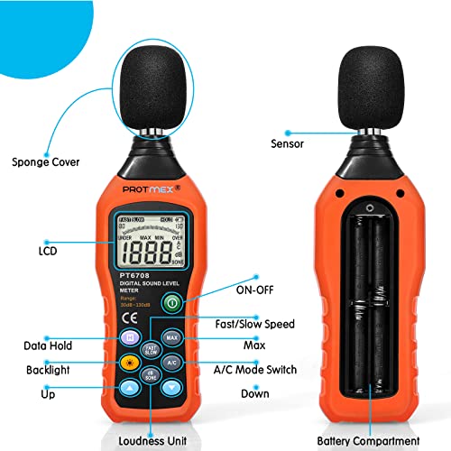 MS6708 Protmex PT6708 Sound Level Meter - Digital Decibel Reader