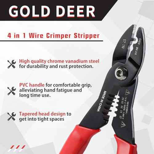 4 in 1 Wire Crimper Stripper 7 Inches Compact Wire Stripper Multi Purpose Electricians Pliers Professional Electrical Cable Stripping Crimping Tool 12-20 AWG Wire for Household Industrial