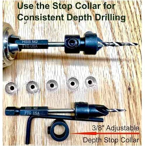 FTG USA Adjustable Wood Countersink Drill Bit #10 (3/16") with Tapered Drill Bit for Woodworking