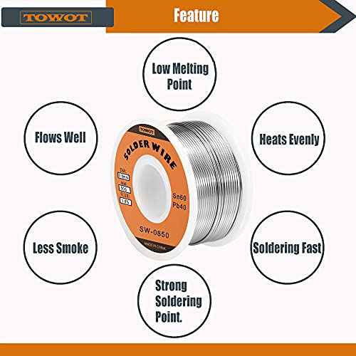 TOWOT Tin Lead Rosin Core Solder Wire for Electrical Soldering, Content 1.8% Solder Flux Sn60-Pb40 (0.8mm, 50g)
