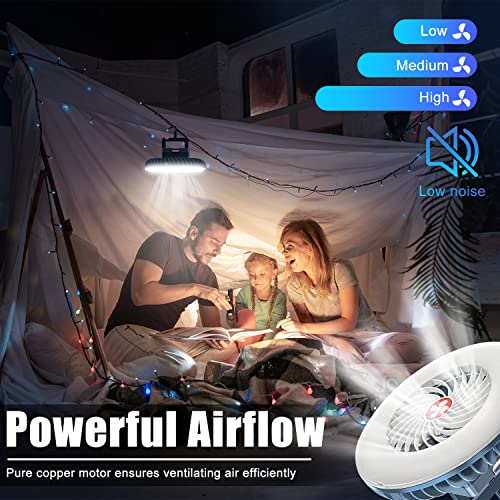 2-Pack Portable Camping Fans with LED Lanterns, USB Rechargeable Waterproof Tent Fans
