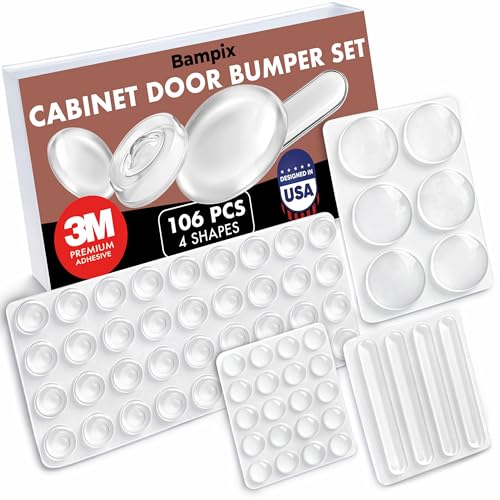 Bampix 106 Pack Clear Self-Adhesive Silicone Cabinet Bumpers - Multiple Shapes & Sizes