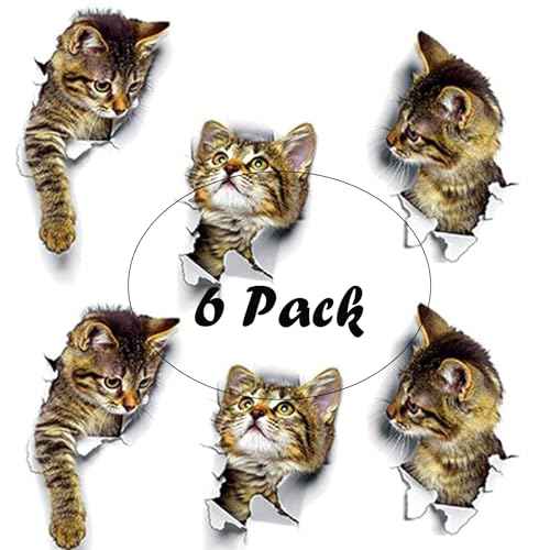 VOVCIG Wall Stickers 3D Cat Toilet Lid Stickers Realistic Wall Stickers Cute Cat Stickers£¨6 Pack£©