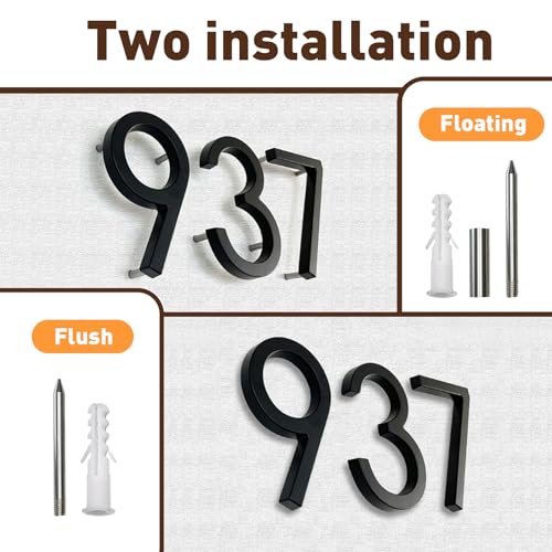SONFILY 7 Inch Black Metal House Numbers - Outdoor Address Numbers, Flush Mount & Floating, Model Number1