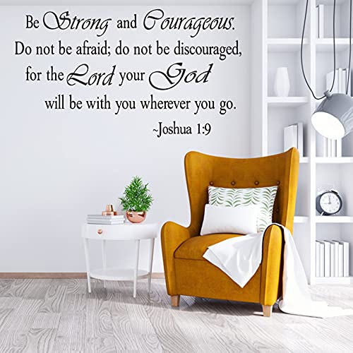 Inspirational Quotes Wall Decal, Be Strong and Courageous Vinyl Art Letters Wall Decor, Scripture Faith Sayings Words Wall Sticker Religious Bible Prayer Verse Motto Sticker for Living Room Church