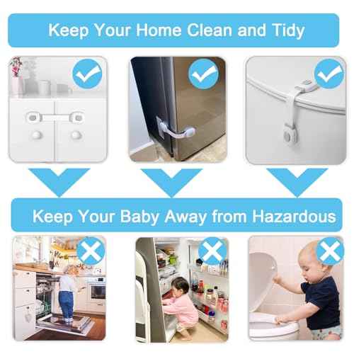 Fursafe&Q Baby Cabinet Locks, Child Safety Cabinet Proofing -Child Safety Strap Locks Adhesive Drawer Fridge Ovens Door Toilet Latches No Drill Multi-Purpose for Furniture Kitchen Lock (Grey, 2Pack)