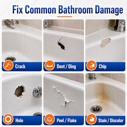 White Tub Repair Kit for Enamel, Fiberglass & Acrylic Bathtubs - DIY Fix