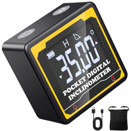 Preciva Magnetic Digital Angle Finder 4-Sided Inclinometer with Backlit LCD, USB-C, IP54